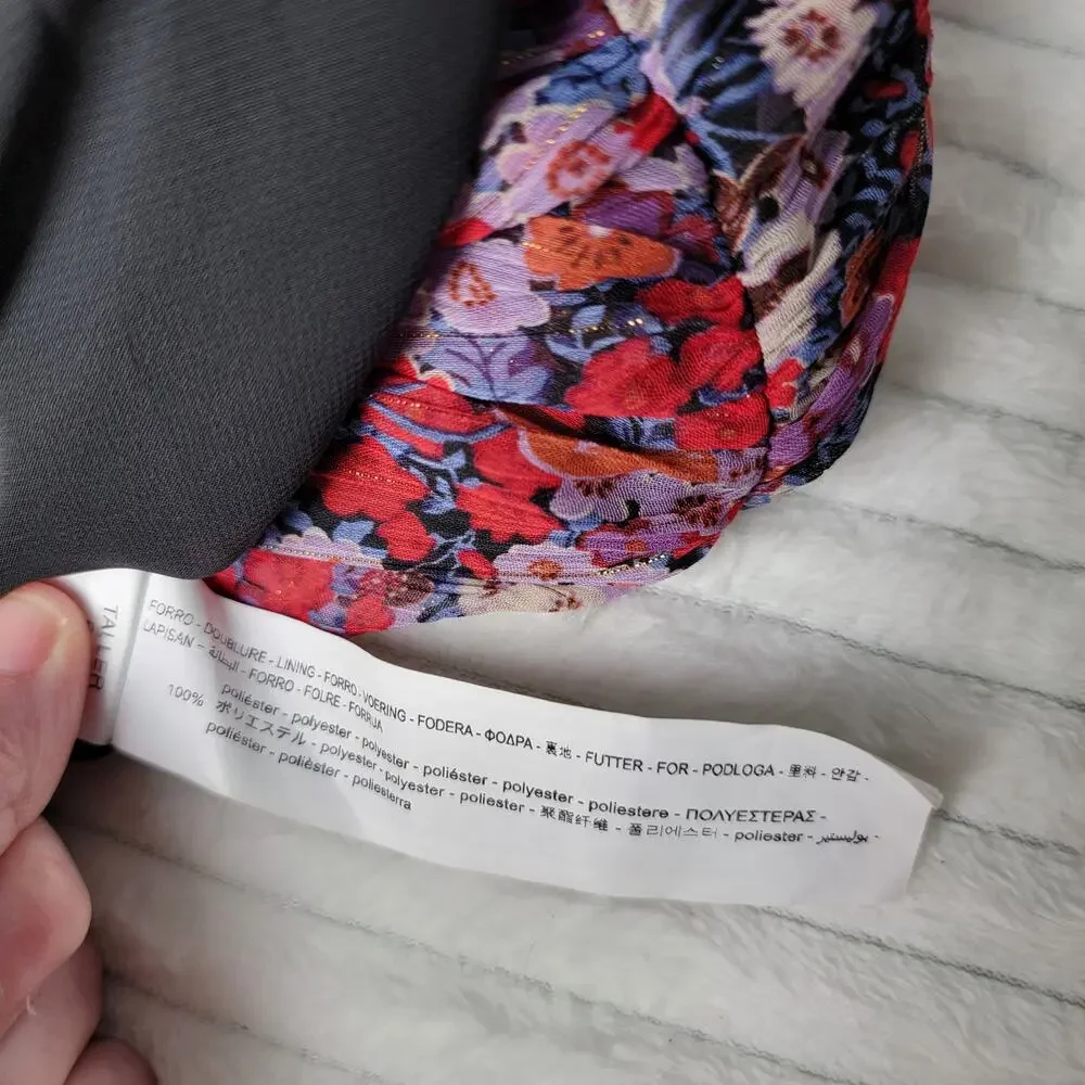 Zara Ruched Floral‎ Puff-Sleeve Mini Dress XS Red Purple Cocktail Party Romantic